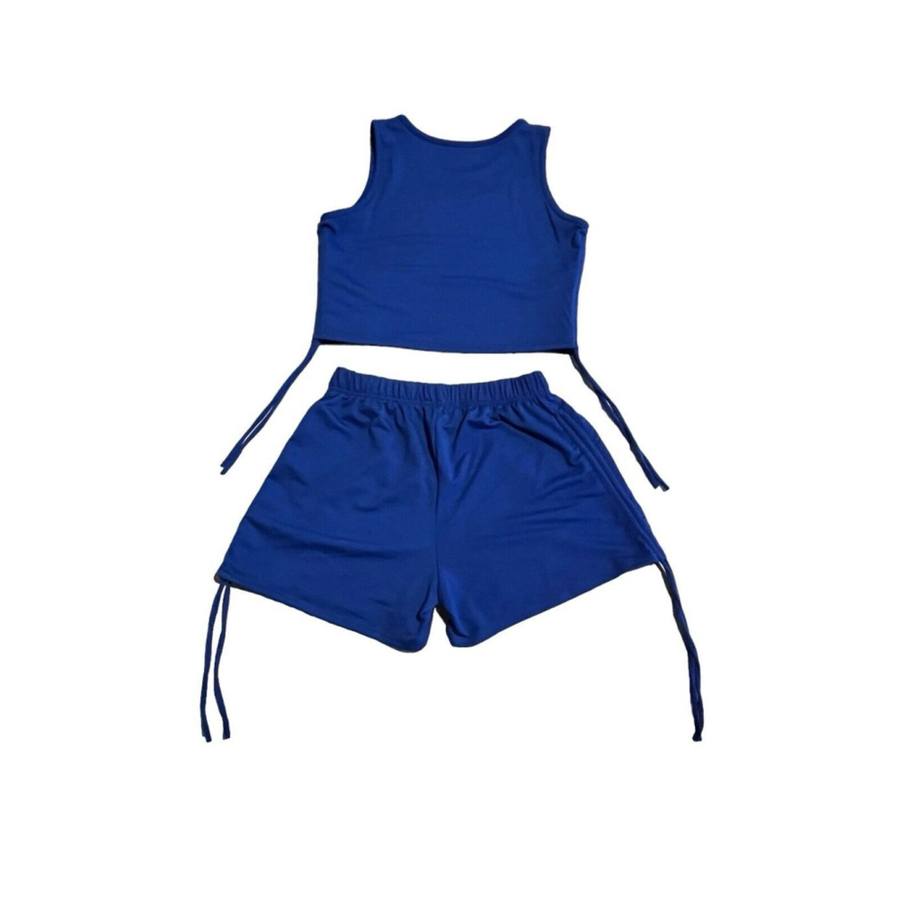 Shein Cretily Two Piece Set Cropped Tank Top and Shorts Womens Extra Large Blue - Picture 11 of 13